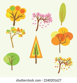 set autumn tree Vektor illustration with pastel background