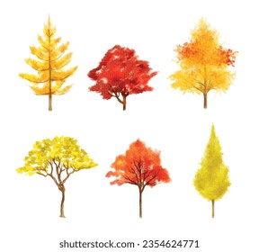 conjunto de acuarela de árbol de otoño