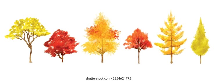 conjunto de acuarela de árbol de otoño