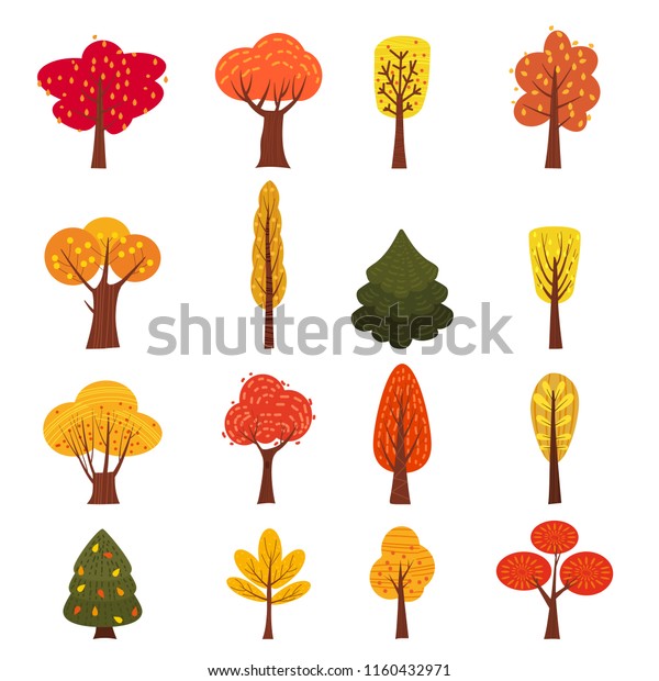 Set Autumn Trees Different Types Modern Stock Vector (Royalty Free