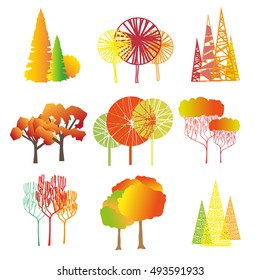set of autumn trees. Graphically trees