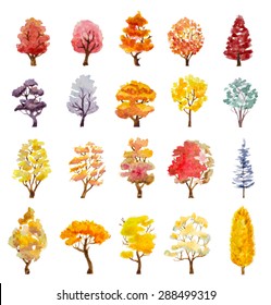 set of autumn trees. hand drawn watercolor vector illustration