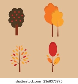 Set of autumn trees icons. Vector illustration.