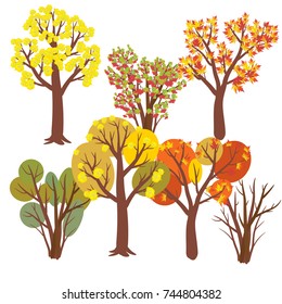 Set of autumn trees: maple, guelder-rose, linden. Vector illustration