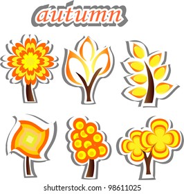 Set of autumn trees, the vector