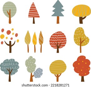 Set of  autumn trees, vector illustration