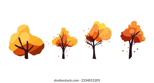 Set of autumn trees, vector illustration