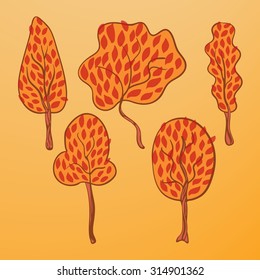Set of autumn trees. Vector illustration.