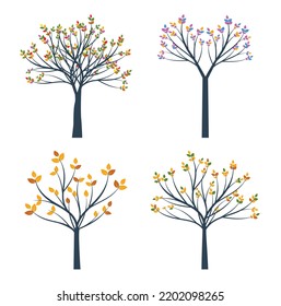 Set autumn Trees. Vector outline Illustration.