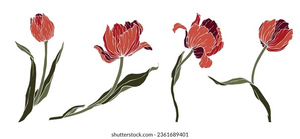Set of autumn tulip flowers.Vector graphics.