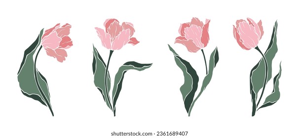 Juego de flores de tulipanes de otoño.Gráficos vectoriales.