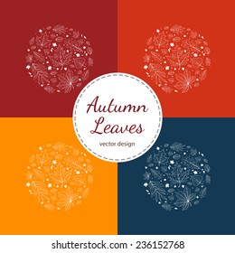 Set of autumn vector design templates. Outline leaves in circle design.