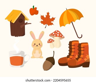 Set of autumn vector images. On a light background.