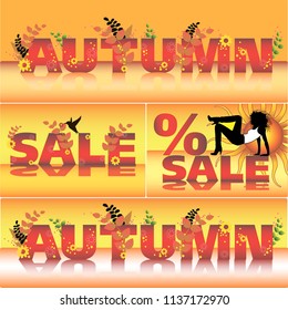 Set of autumn vector sale poster design template. Fall sale design