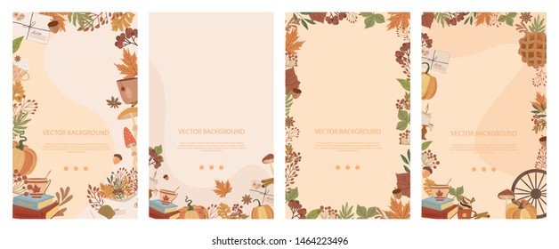 Set of autumn vertical background. Landing page, send a message, loading, authorization and search page. Concept for Website or Mobile App. Editable vector illustration