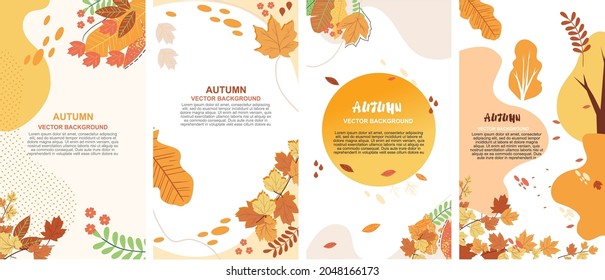 Set of autumn vertical background. Landing page, send a message, loading, authorization and search page. Concept for Website or Mobile App. Editable vector illustration