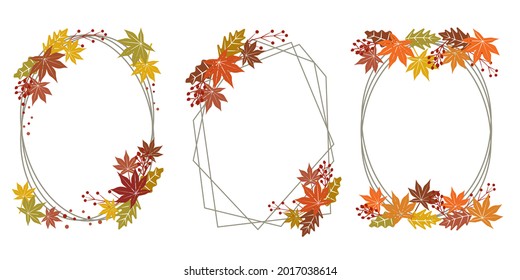 Set of autumn wreath round frame. Autumn leaves decorative frame collection. fall decoration illustration. autumn decoration, card, frame, decoration elements.