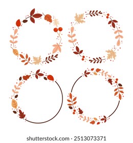 A set of autumn wreaths made of leaves and twigs. Autumn frame for greeting card, sale or promotional poster, flyer, web banner, network poster. Fall decoration. 