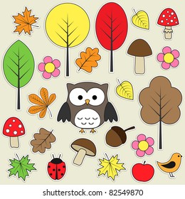 Set of autumnal bright stickers. Set 3 of 3.