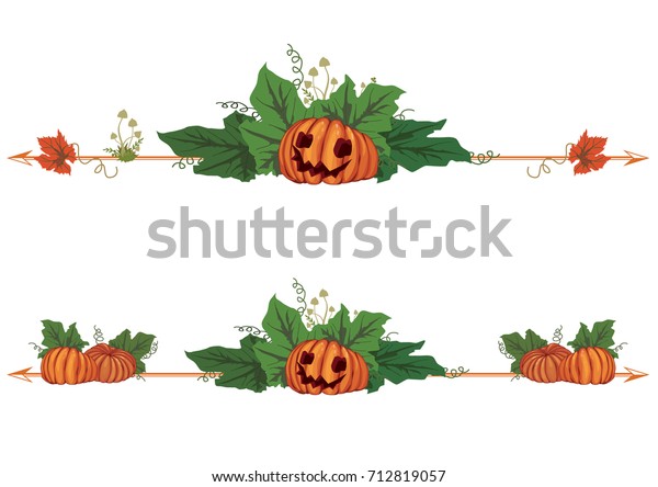 set of autumnal Halloween vector borders with\
pumpkins (EPS 10)