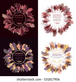 Set of autumnal round frames. Wreaths of autumn leaves. Background with hand drawn autumn leaves. Fall of the leaves. Sketch, design elements. Vector illustration.