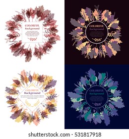 Set of autumnal round frames. Wreaths of autumn leaves. Background with hand drawn autumn leaves. Fall of the leaves. Sketch, design elements. Vector illustration.