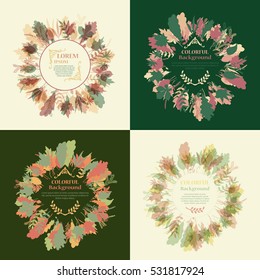 Set of autumnal round frames. Wreaths of autumn leaves. Background with hand drawn autumn leaves. Fall of the leaves. Sketch, design elements. Vector illustration.