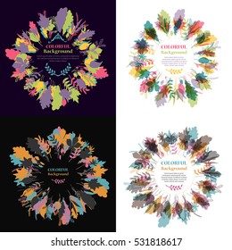 Set of autumnal round frames. Wreaths of autumn leaves. Background with hand drawn autumn leaves. Fall of the leaves. Sketch, design elements. Vector illustration.