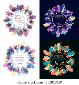 Set of autumnal round frames. Wreaths of autumn leaves. Background with hand drawn autumn leaves. Fall of the leaves. Sketch, design elements. Vector illustration.