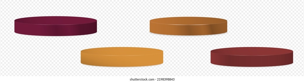 Set of Autumn-colored 3d rendered podiums, isolated, with shadows. Vector - EPS 10.