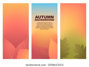Set of autumn-colored background templates featuring gradient mesh designs, optimized for mobile phone screen size. Ideal for app interfaces, social media graphics, and digital design projects