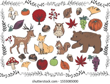 Set of Autumn.vector illustration.Drawings from the hand 