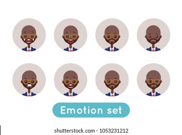 Set of avatar Black businessman. Different emotions