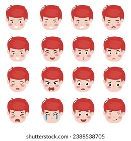 set of avatar boy and expression isolated on white background. variant black hair