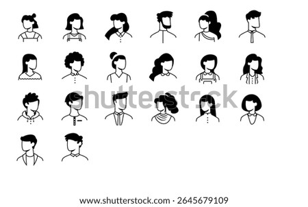 set of avatar cartoon user profile image collection for UI mobile Male and female faces. Men and women portraits. Unknown or anonymous person outline stroke style notion illustrations vector