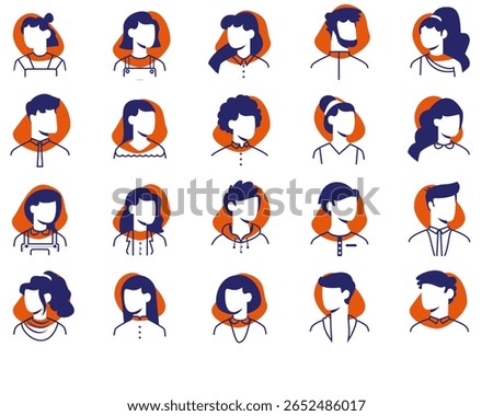 set of avatar cartoon user profile image collection for UI mobile Male and female faces. Men and women portraits. Unknown or anonymous person outline stroke style hand drawn illustrations	