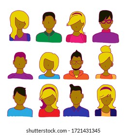 set avatar design with cartoon style