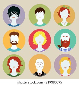 Set of avatar flat design icons vector