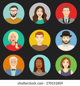 Set of avatar flat design icons. Characters for web. Vector illustration