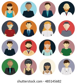 Set of avatar flat design icons on white background.