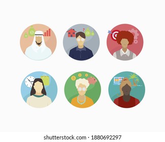 Set of Avatar flat design illustration half body businessman and woman employee for profile icon company and infographic