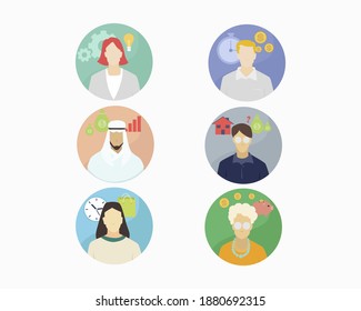 Set of Avatar flat design illustration half body businessman and woman employee for profile icon company and infographic