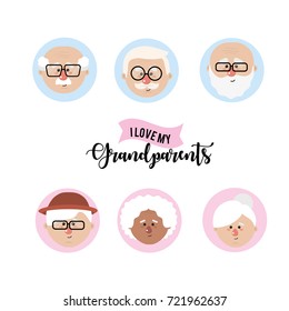 set avatar grandparent head with hairstyle