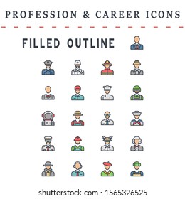 A set of avatar icons about profession and career. With a style filled outline