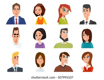 Set of avatar icons. Business cartoon concept. Vector illustration isolated on white background in flat style.