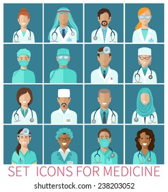 Set of  avatar icons characters for medicine, flat design