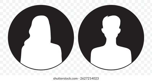 Set of Avatar icons in fill styles. Silhouette profile symbols. Anonymous user portrait. User Profile pictures isolated on transparent background. Person silhouette that can be used in designs. EPS 10
