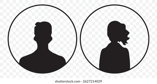 Conjunto de ícones de Avatar em estilos de preenchimento. Símbolos de perfil de silhueta. Retrato de usuário anônimo. Imagens de perfil do usuário isoladas em plano de fundo transparente. Silhueta de pessoa que pode ser usada em designs. EPS 10