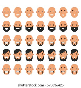 Conjunto de iconos de avatar en estilo plano. Cabezas de hombres con diferentes emociones. Ilustración vectorial aislada sobre fondo blanco.