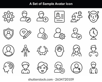 Set of Avatar Icons vector in black and white colors background